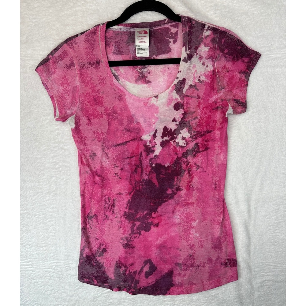 The North Face Y2K Tee Womens Medium Pink Purple Tie Dye Scoop Neck Short Sleeve